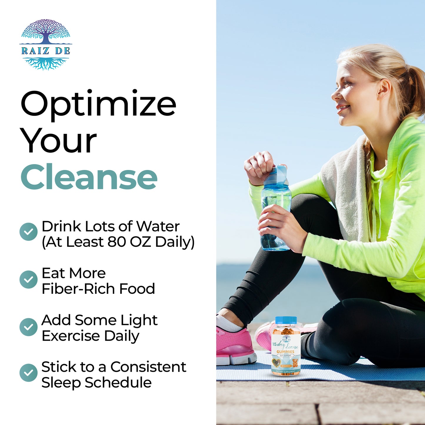 Raiz DE 15 Day Cleanse Gummies - Gut and Colon Support - Advanced Gut Cleanse Detox for Women & Men with Senna, Cascara Sagrada. Psyllium Husk, MCT Oil, Probiotics and More. Orange Flavor