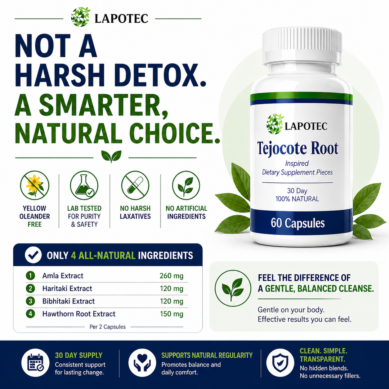 LAPOTEC Tejocote Inspired Line - Hawthorn Root Powder, Triphela Root Powder  – 60 Capsules