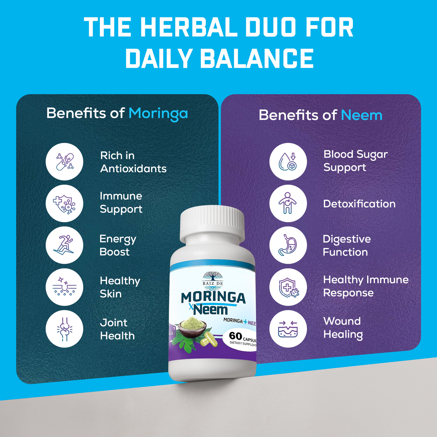 Moringa and Neem Capsules - Rich in Antioxidants Multi Minerals & Vitamins - Green Superfood - Supports Energy, Skin Health, Gut Health and Much More - 30 Days