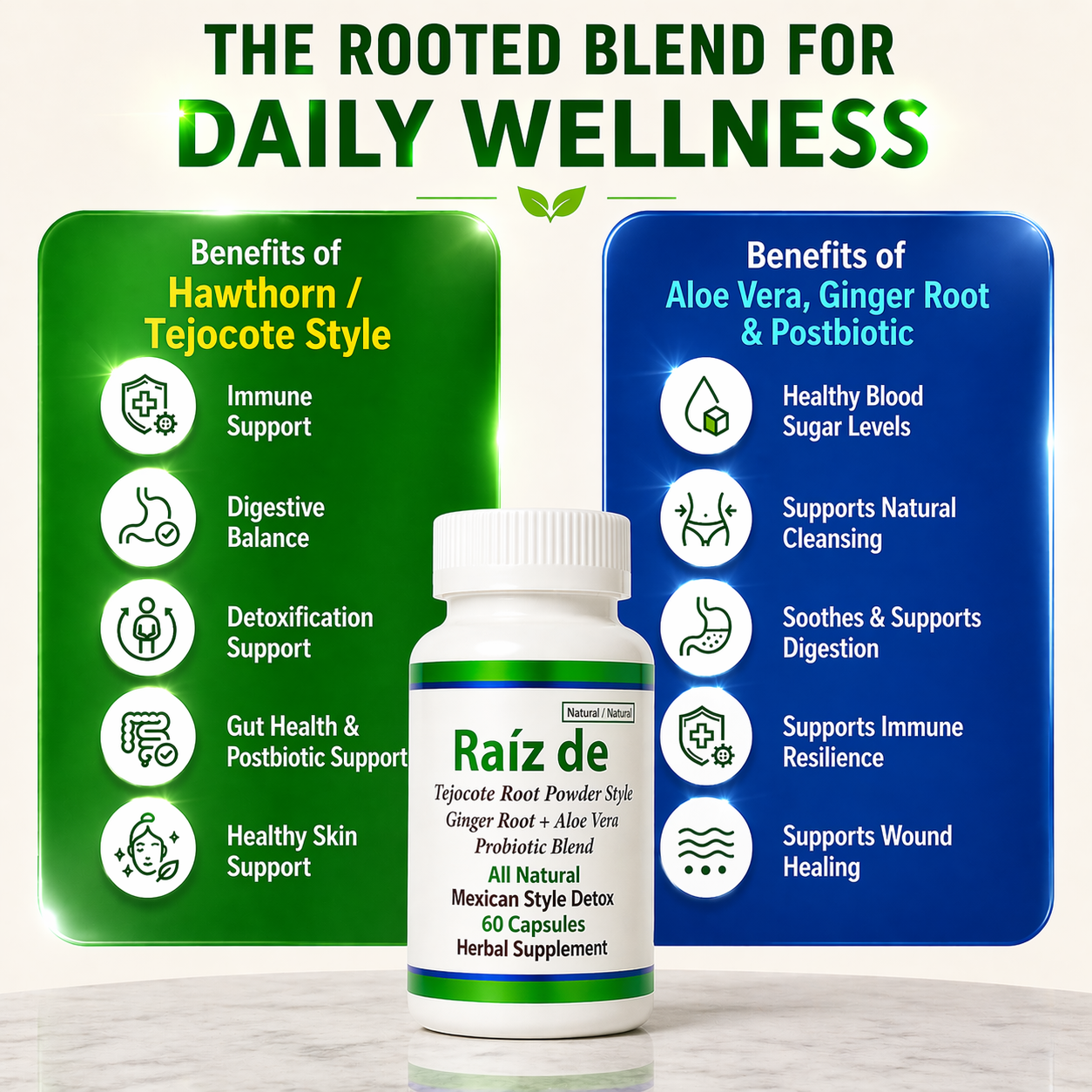 Raíz De Tejocote Style Detox Capsules – Hawthorn, Ginger, Aloe Vera & Probiotics (60 Capsules)