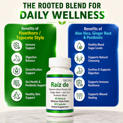 Raíz De Tejocote Style Detox Capsules – Hawthorn, Ginger, Aloe Vera & Probiotics (60 Capsules)