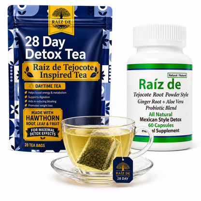 Raíz de Tejocote Inspired 28-Day Detox Bundle – Detox Tea + 60 Capsule Botanical Blend