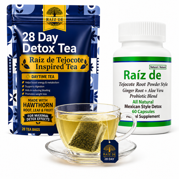 Raíz de Tejocote Inspired 28-Day Detox Bundle – Detox Tea + 60 Capsule Botanical Blend