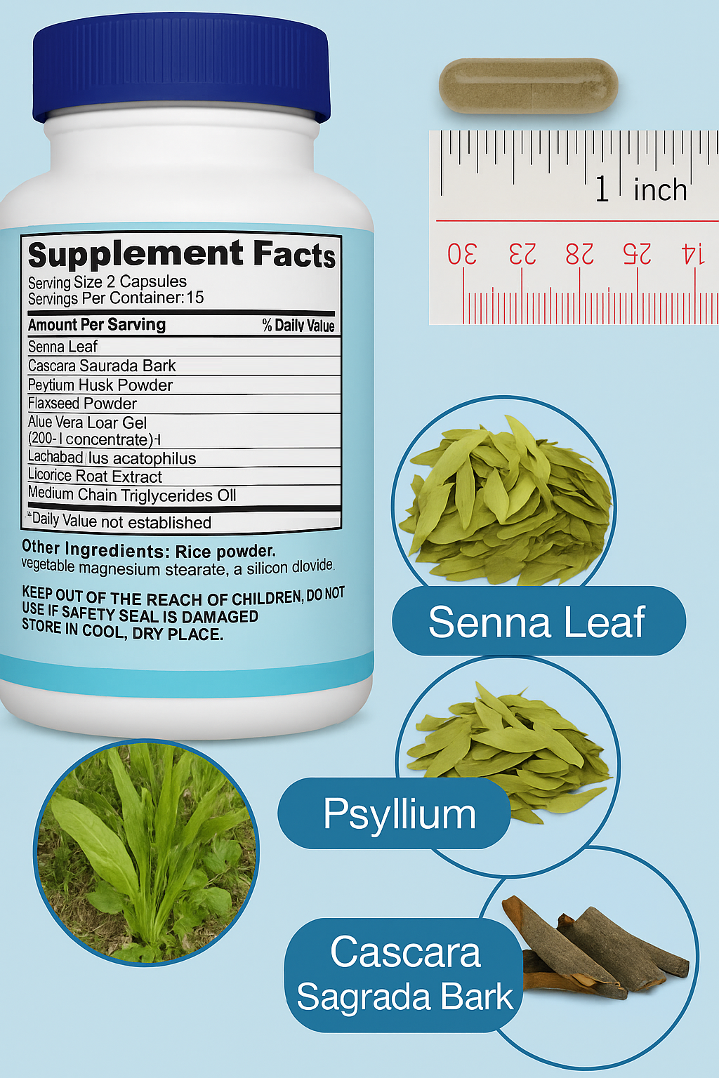 Authentic Raiz De™ 15 Day Cleanse Gut and Colon Support - Advanced Gut Cleanse Detox for Women & Men with Senna, Cascara Sagrada & Psyllium Husk -  30 Capsules