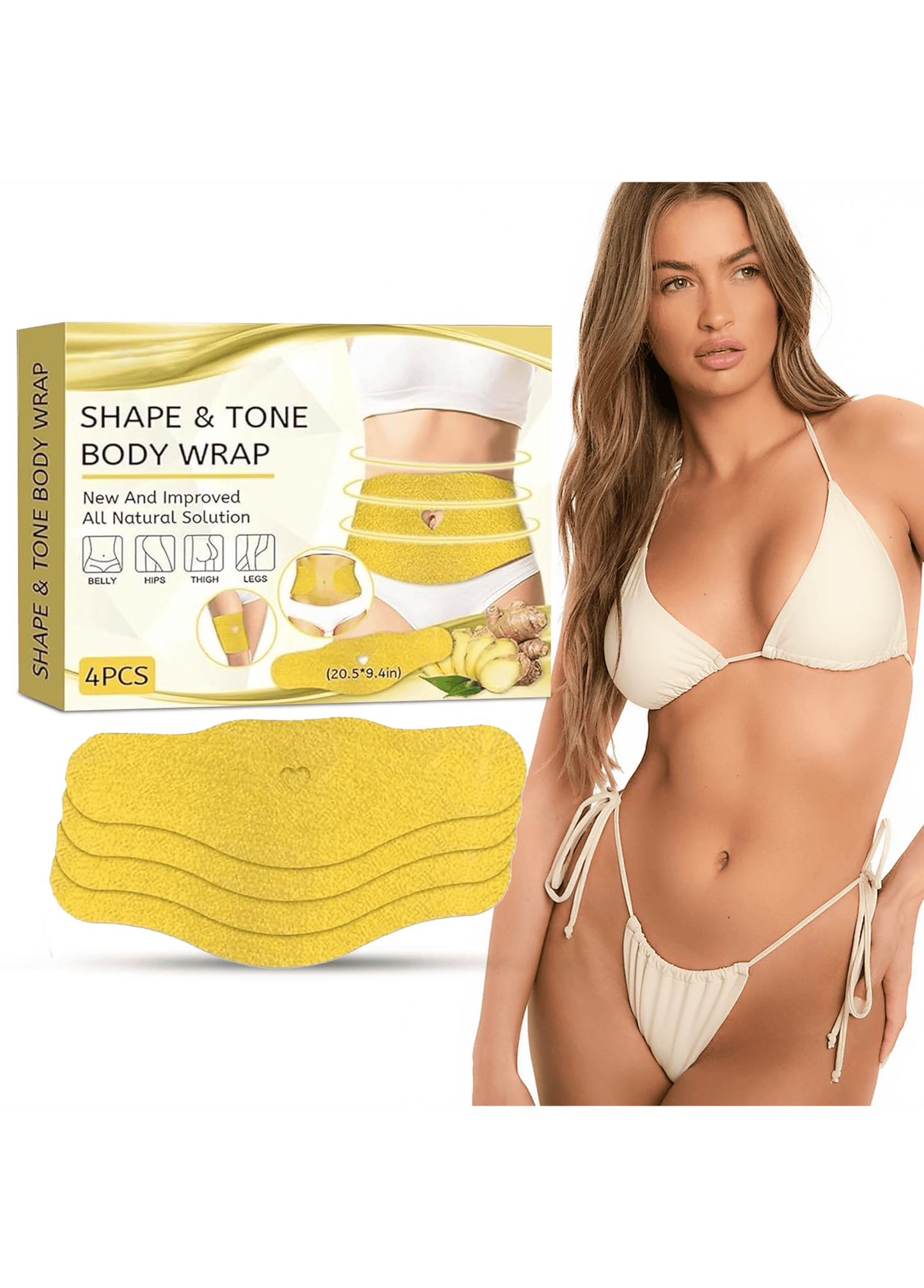 Shape & Tone Ginger Body Wrap - Mess Free - 4 Strips for Targeted Results