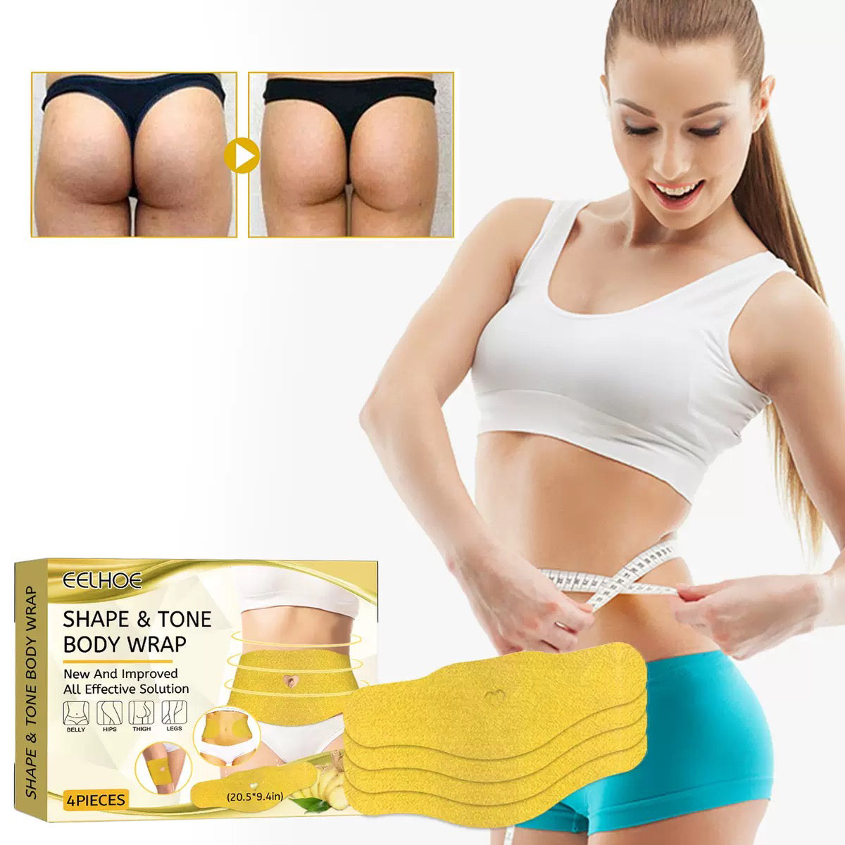 Shape & Tone Ginger Body Wrap - Mess Free - 4 Strips for Targeted Results