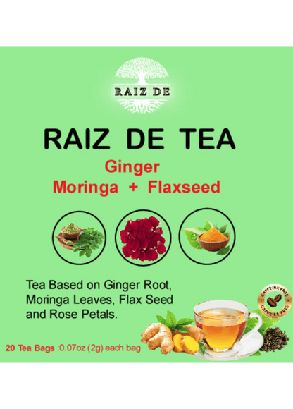 Raiz de Herbal Detox Blend with Ginger Root, Moringa Leaves, Flaxseed, Rose Petals and more – Natural Support for Digestive Health & Wellness – 20 Caffeine Free Tea Bags