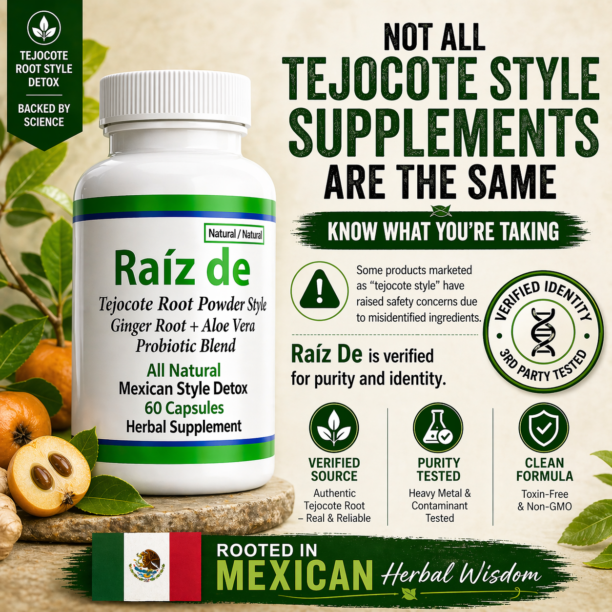 Raíz De Tejocote Style Detox Capsules – Hawthorn, Ginger, Aloe Vera & Probiotics (60 Capsules)