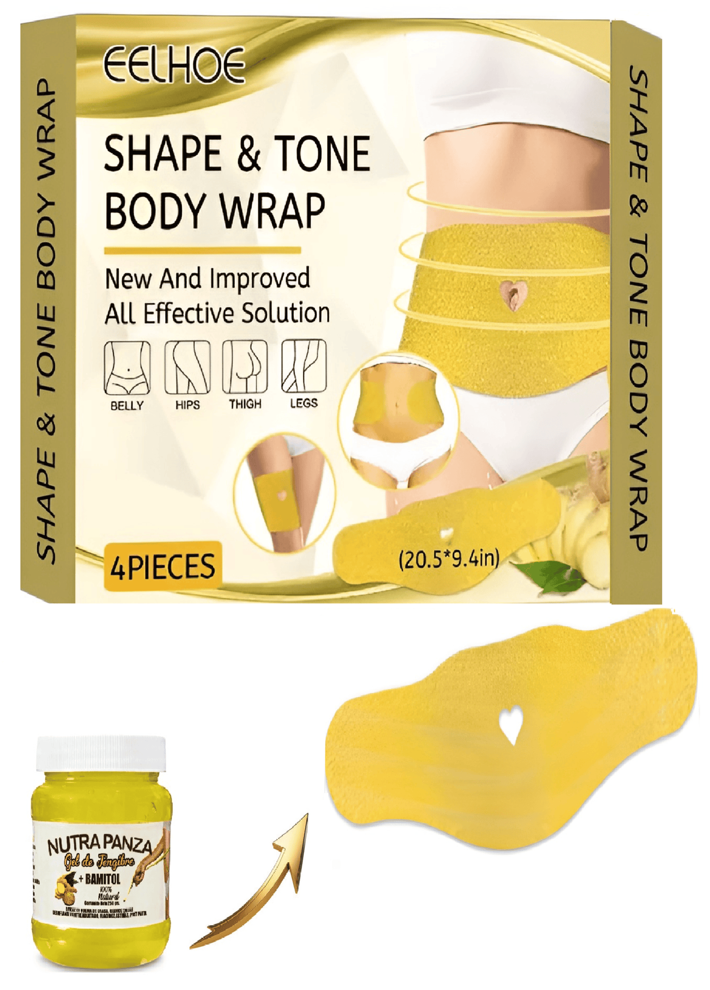 Shape & Tone Ginger Body Wrap - Mess Free - 4 Strips for Targeted Results