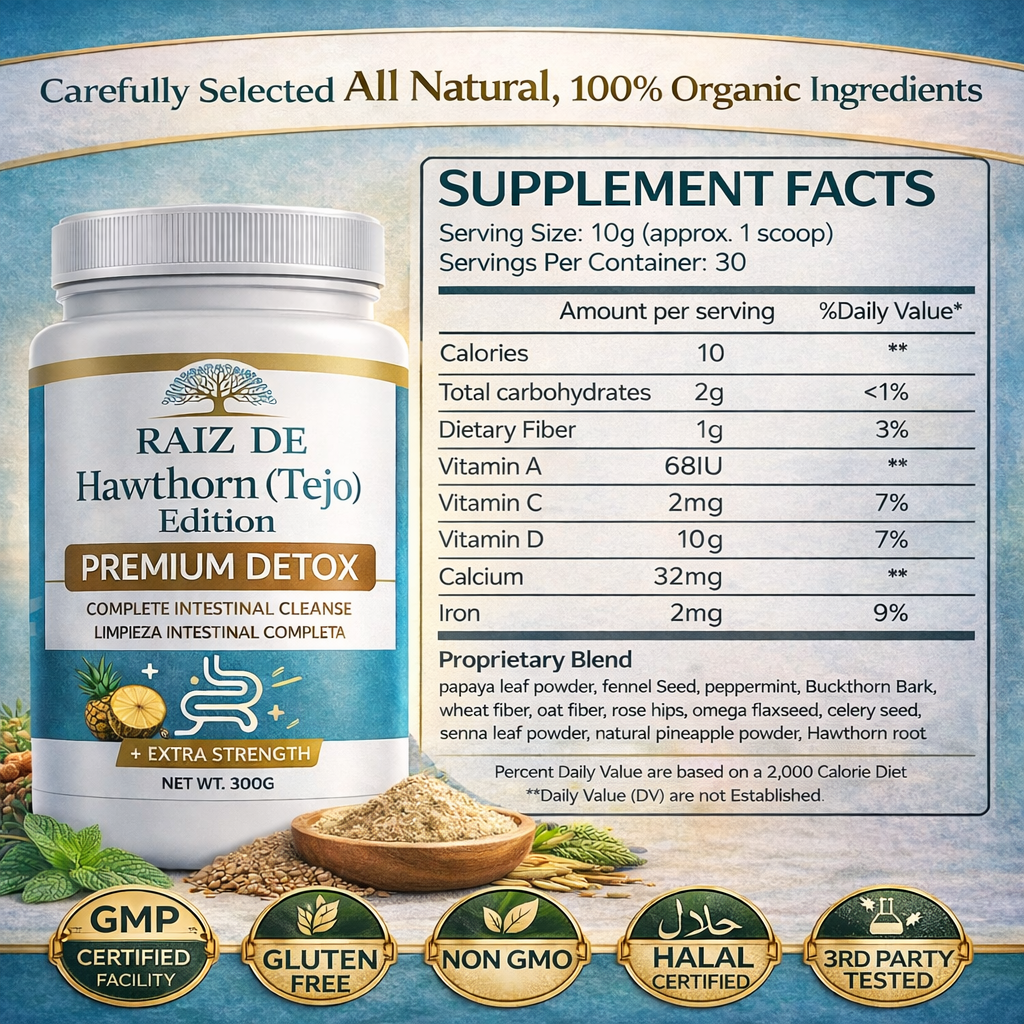 Raiz De Tejocote Inspired Premium Detox Herbal Powder – Hawthorn Edition – Plant-Based Digestive & Gut Support – Pineapple Flavor – All Natural Formula – 300g