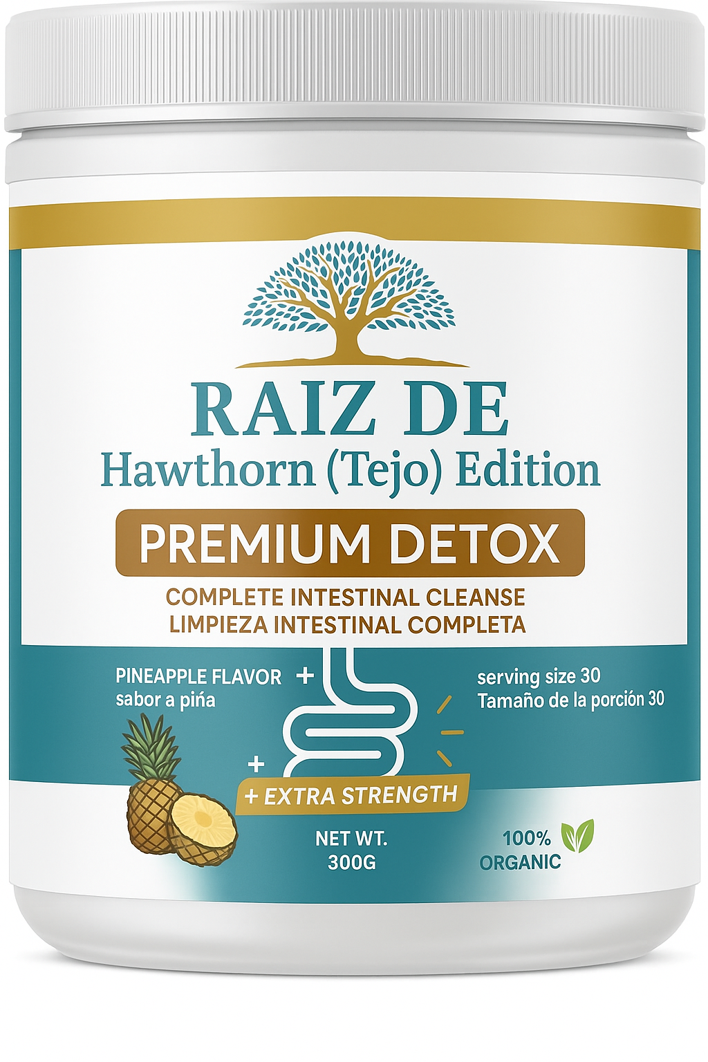 Raiz De Tejocote Inspired Premium Detox Herbal Powder – Hawthorn Edition – Plant-Based Digestive & Gut Support – Pineapple Flavor – All Natural Formula – 300g